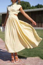 Light of My Life Cutout Waist Pocketed Vacation Midi Dress