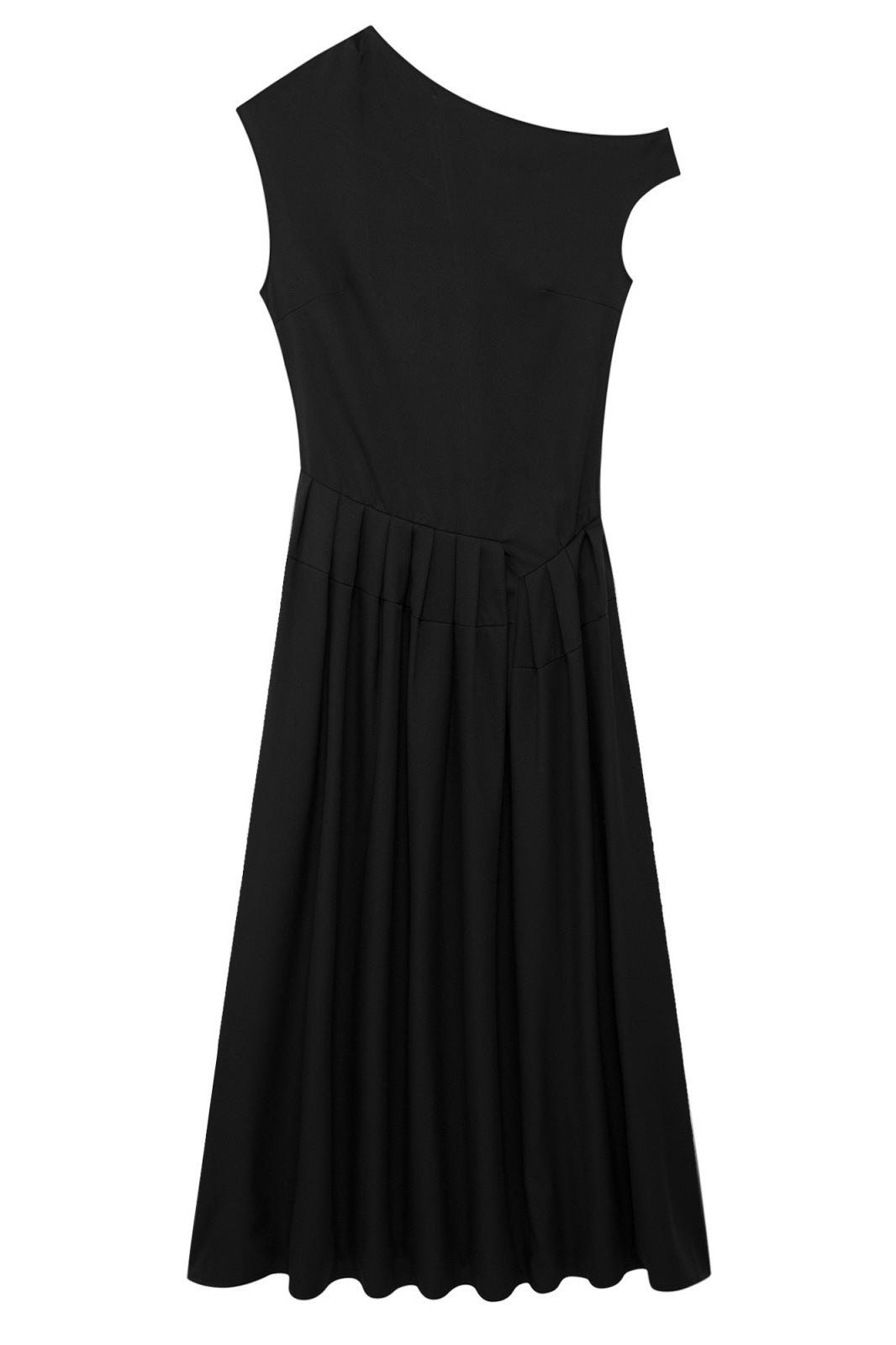 Temperamentvolles, einfarbiges, langes, plissiertes One-Shoulder-Kleid