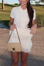 Tassel Short-Sleeved Knit Jacket High-Waisted Miniskirt Set