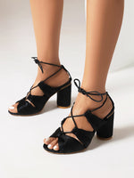 Velvet Cut-out Ankle Strap Peep-toe Sandals