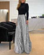 Shining debut Sequined high-waisted wide-leg pants