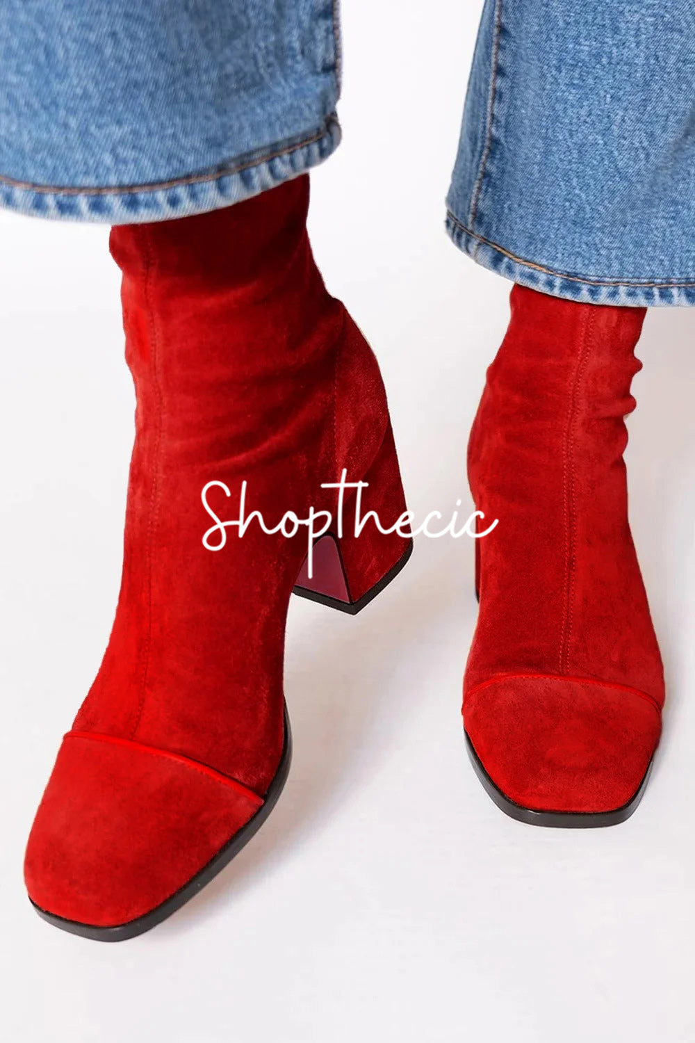 Stivali rossi con tacco medio e punta quadrata Modern Maverick