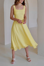 Solid color sleeveless square neck open back vest dress