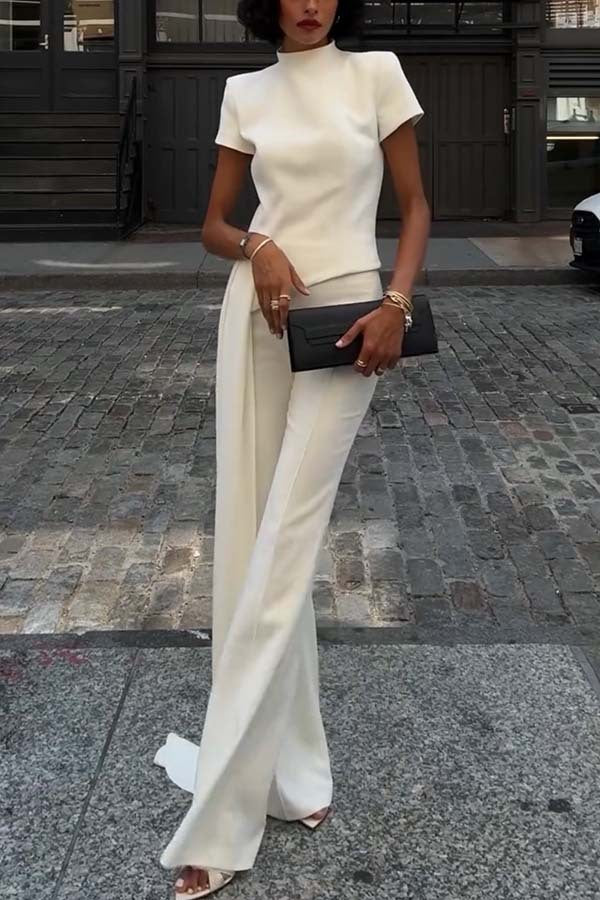 Unique side hem design Slim-fit short-sleeved top and trousers two-piece set