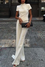 Unique side hem design Slim-fit short-sleeved top and trousers two-piece set