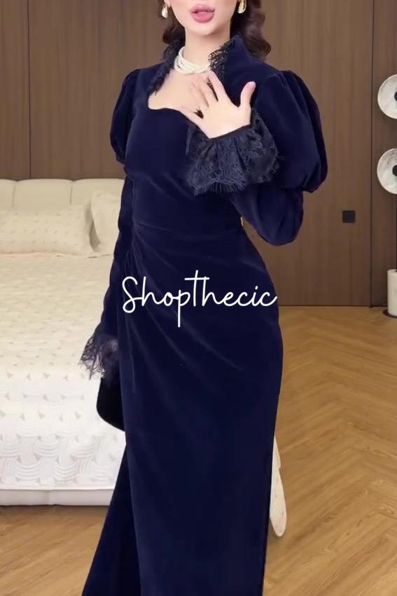 Abito vintage blu navy Velvet Hour