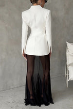 Zweiteiliges Set aus langärmligem Satinoberteil und lockerem elastischem Netzrock