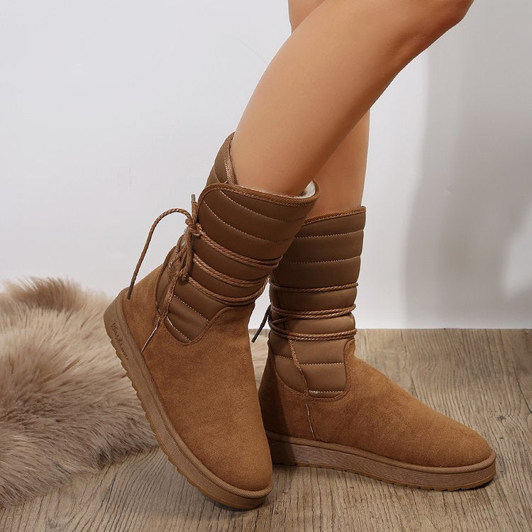 Bottes de neige mi-mollet à lacets en polaire