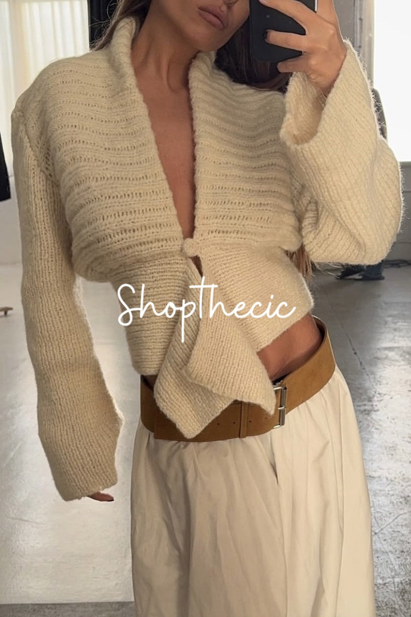 Cardigan en maille à col en V profond et bouton unique