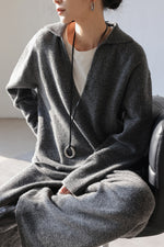 Thickened V-neck loose knitted sweater wide-leg pants two-piece set