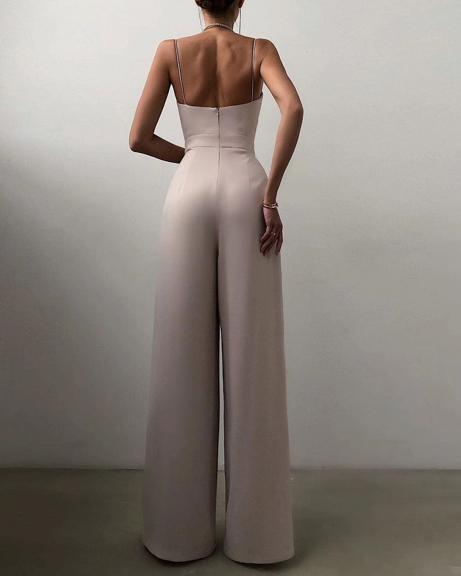 Spaghetti Strap High Waist Straight-Leg Jumpsuit