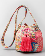 Sac seau en toile à franges imprimé bohème