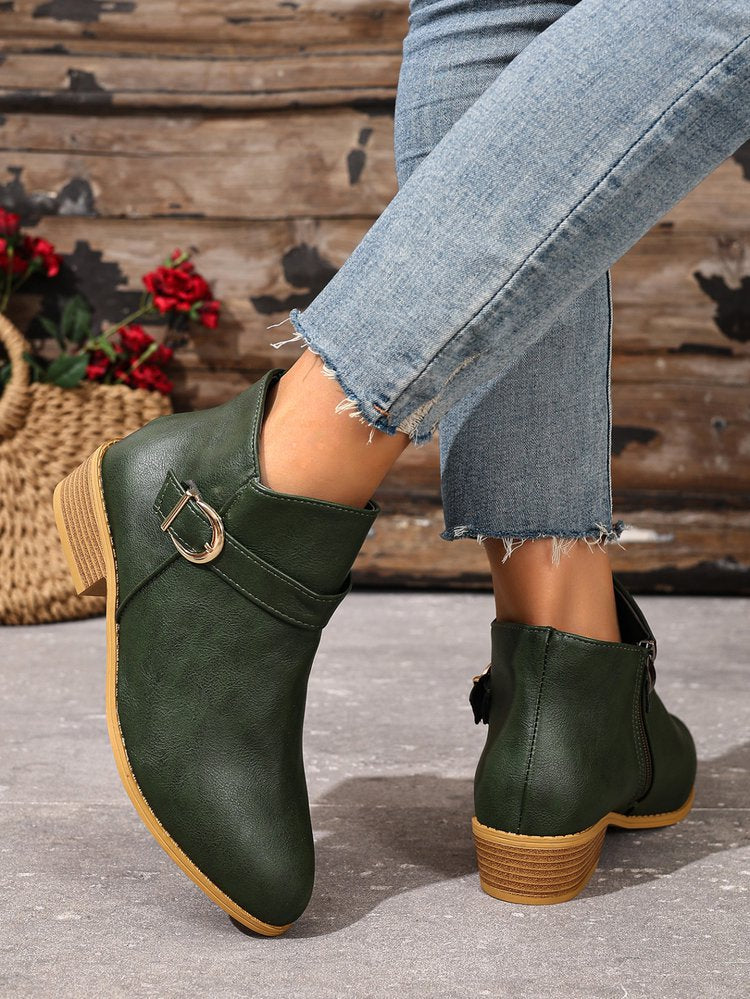 Classic Side Zipper Metal Buckle Chelsea Boots