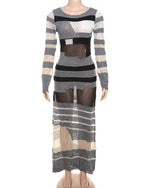 Robe en tricot ajourée à coutures contrastées et coupe slim