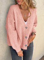 Long-sleeved button-down loose chunky knit sweater