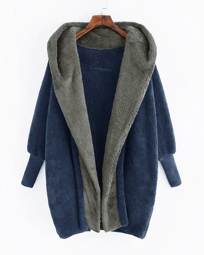 Doppelseitige Samt-Kapuzenjacke im Colorblock-Design