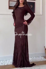 Abito lungo aderente con scialle in pizzo marrone Eroded Glamour