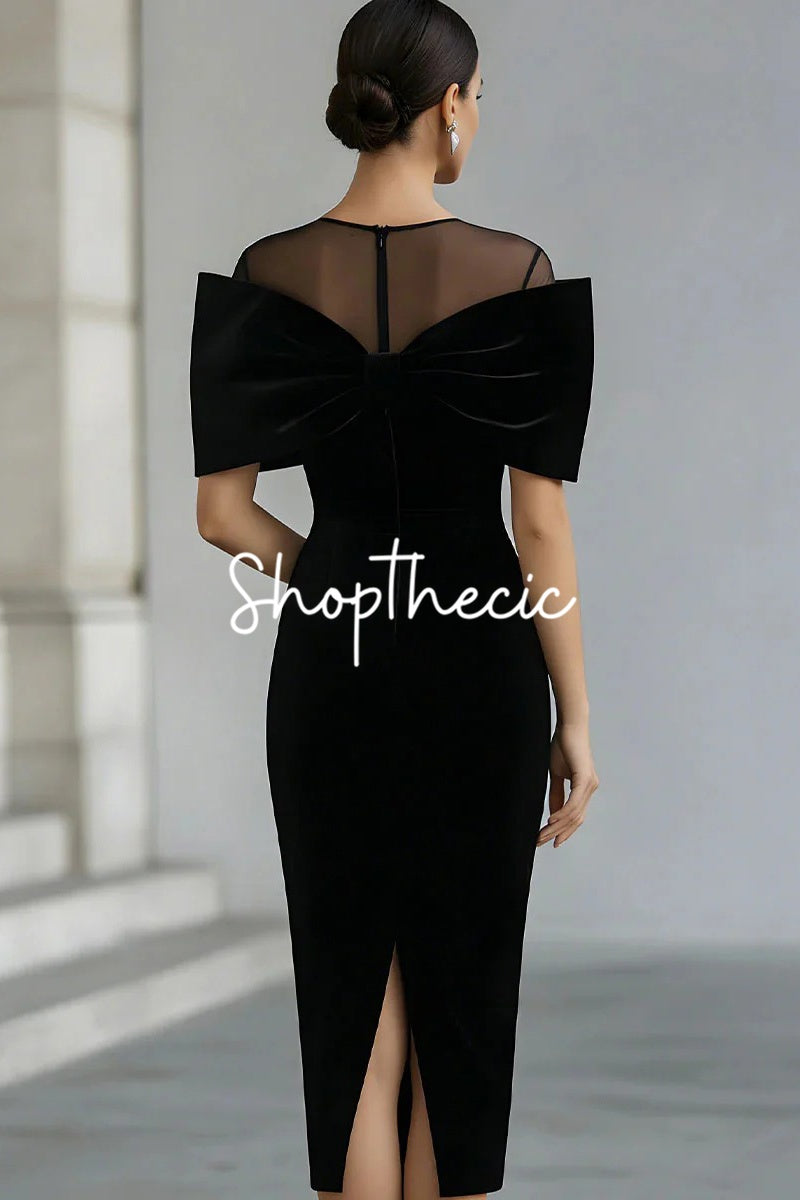 Mesh paneled off-the-shoulder velvet maxi dress