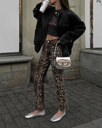 Retro leopard print slim fit pants