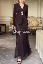 Completo due pezzi con giacca e gonna in pizzo, eco dell'Art Déco