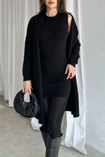 Solid color sleeveless round neck dress knitted cardigan two-piece set