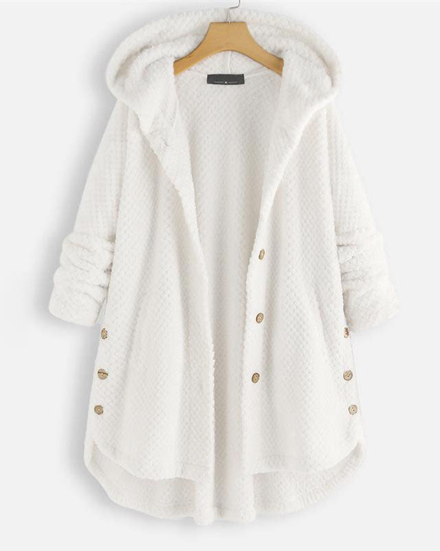 Sweatshirtjacke mit Kapuze und Knopfverschluss und abgerundetem Saum