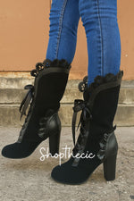 A Slow Dance Suede high-heeled lace-up mid-calf boots