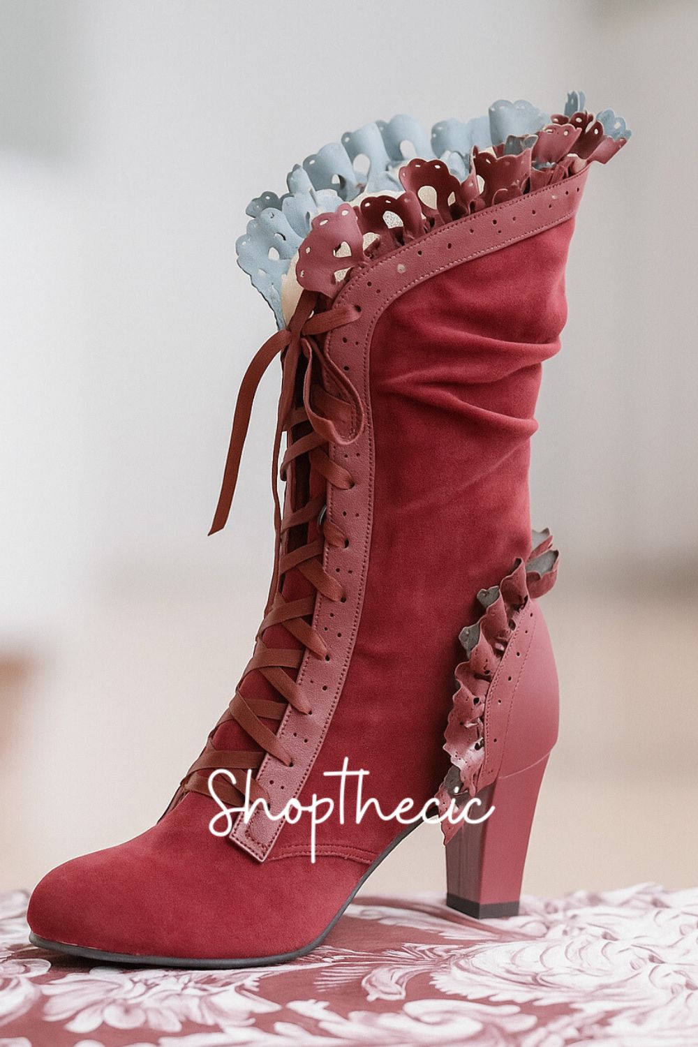A Slow Dance Suede high-heeled lace-up mid-calf boots