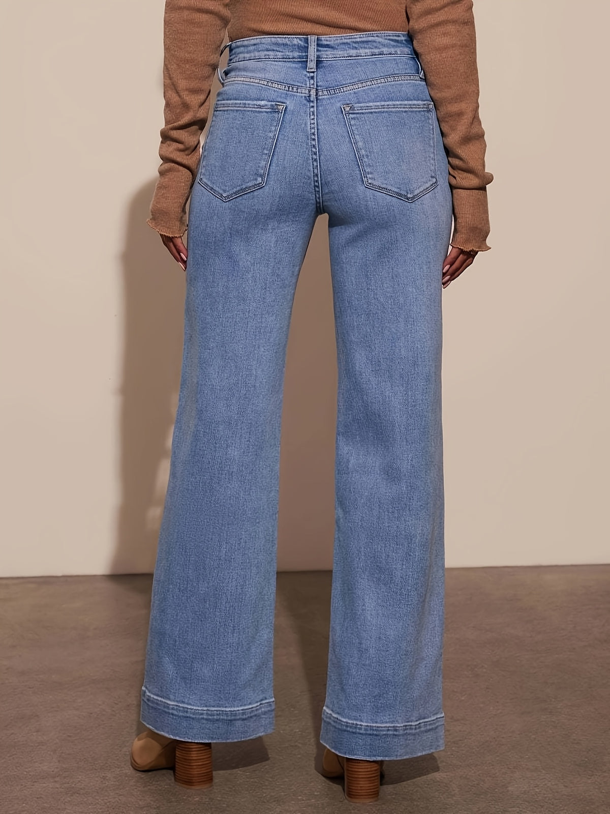 High Waist Straight And Thin Wide Legs Temperament Denim Trousers