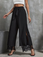 Elegant Lace Trim Elastic Waist Wide-Leg Palazzo Pants