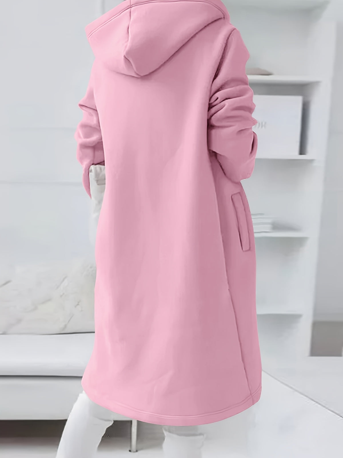 Solide Midi-Kapuzenjacke mit Kordelzug und Reißverschluss