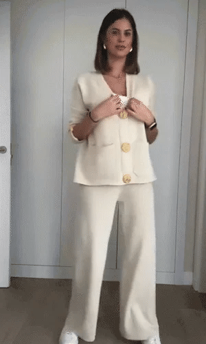 Chic gold large button knitted sweater and wide-leg pants two-piece suit