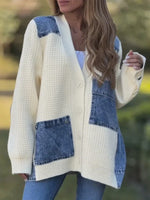 Denim patchwork knitted loose cardigan jacket