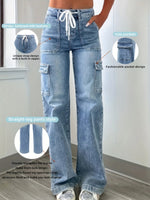 Leisure Straight-leg Jeans With Laces And Multiple Pockets