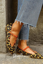 Leopard Suede Pointed toe Low heel T-strap Shoes