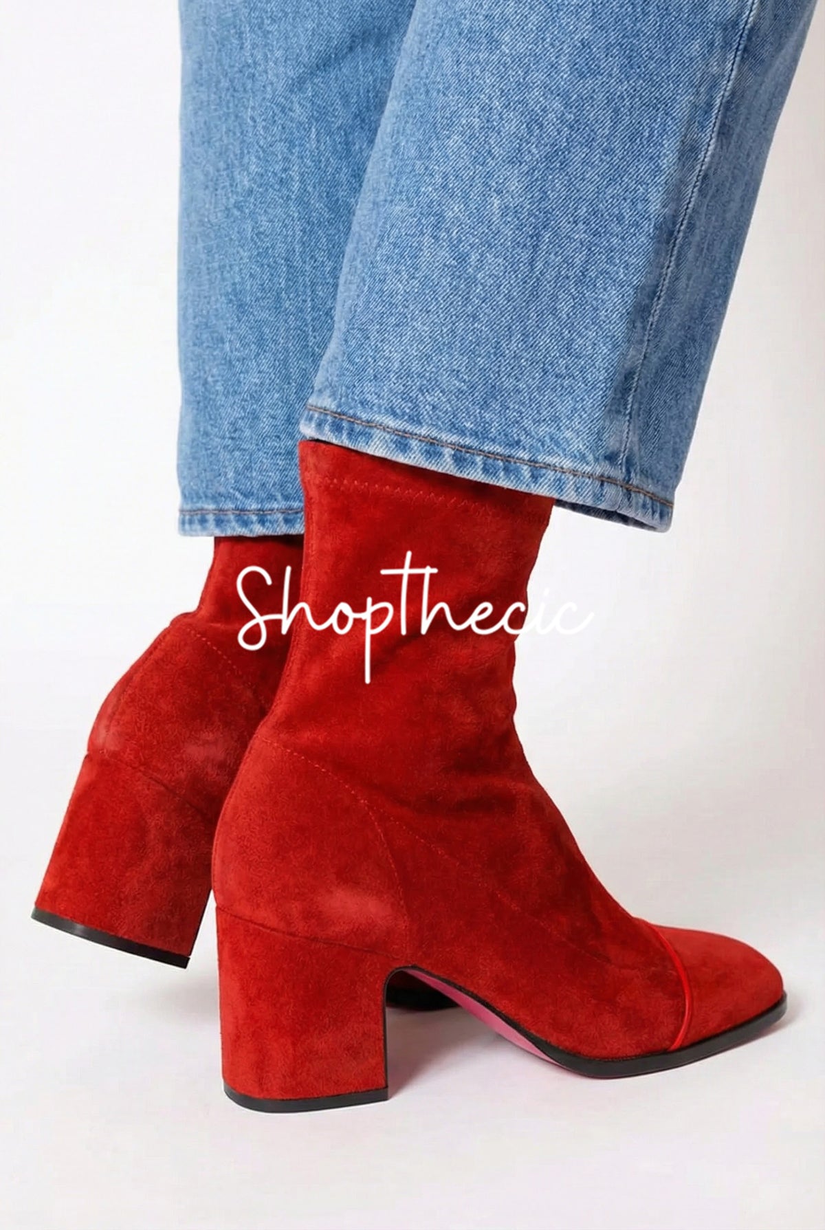 Stivali rossi con tacco medio e punta quadrata Modern Maverick