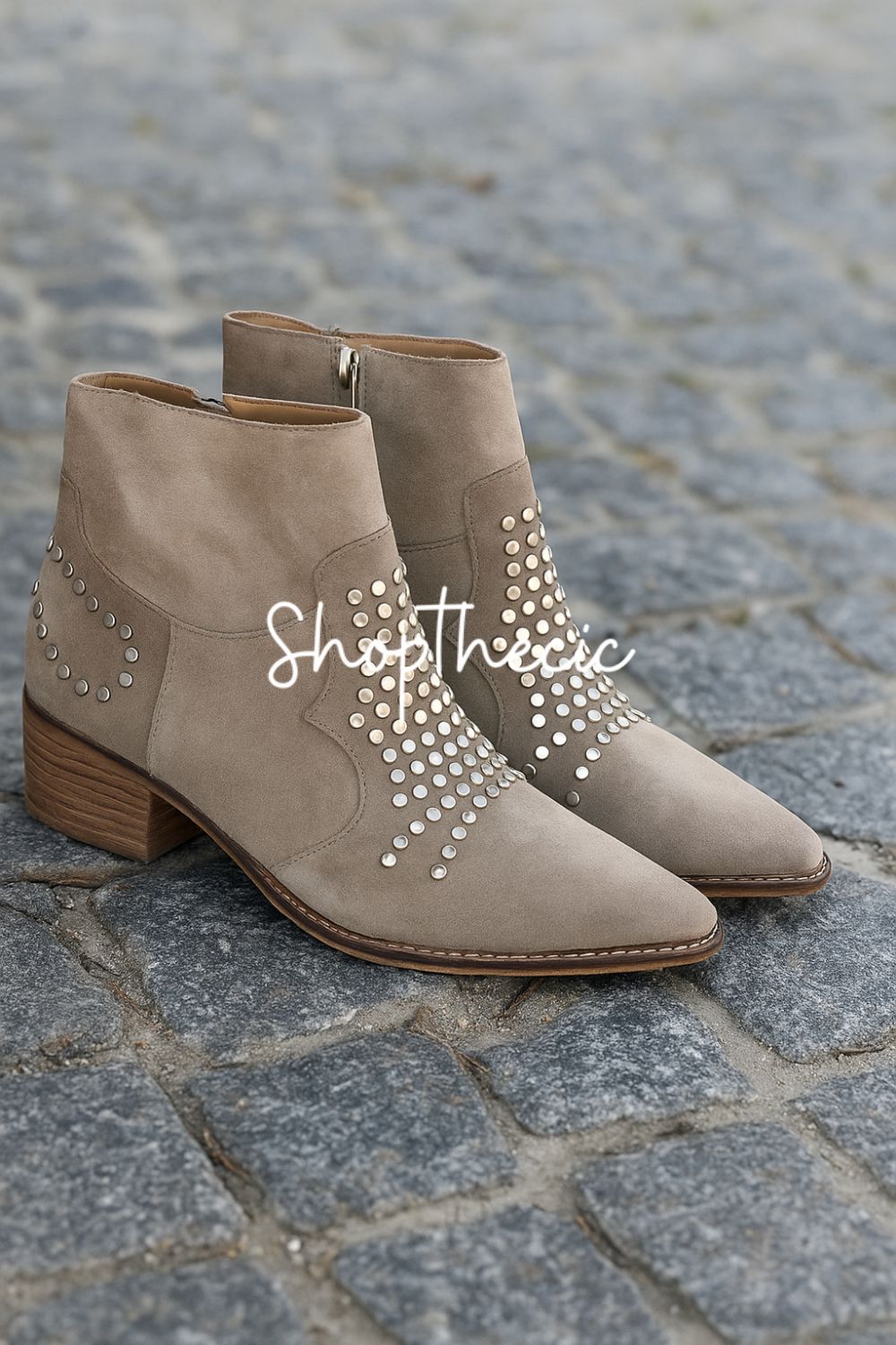 Retro sequined rhinestone side zipper chunky heel ankle boots