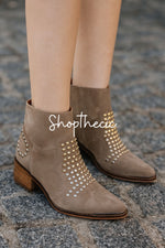 Retro sequined rhinestone side zipper chunky heel ankle boots