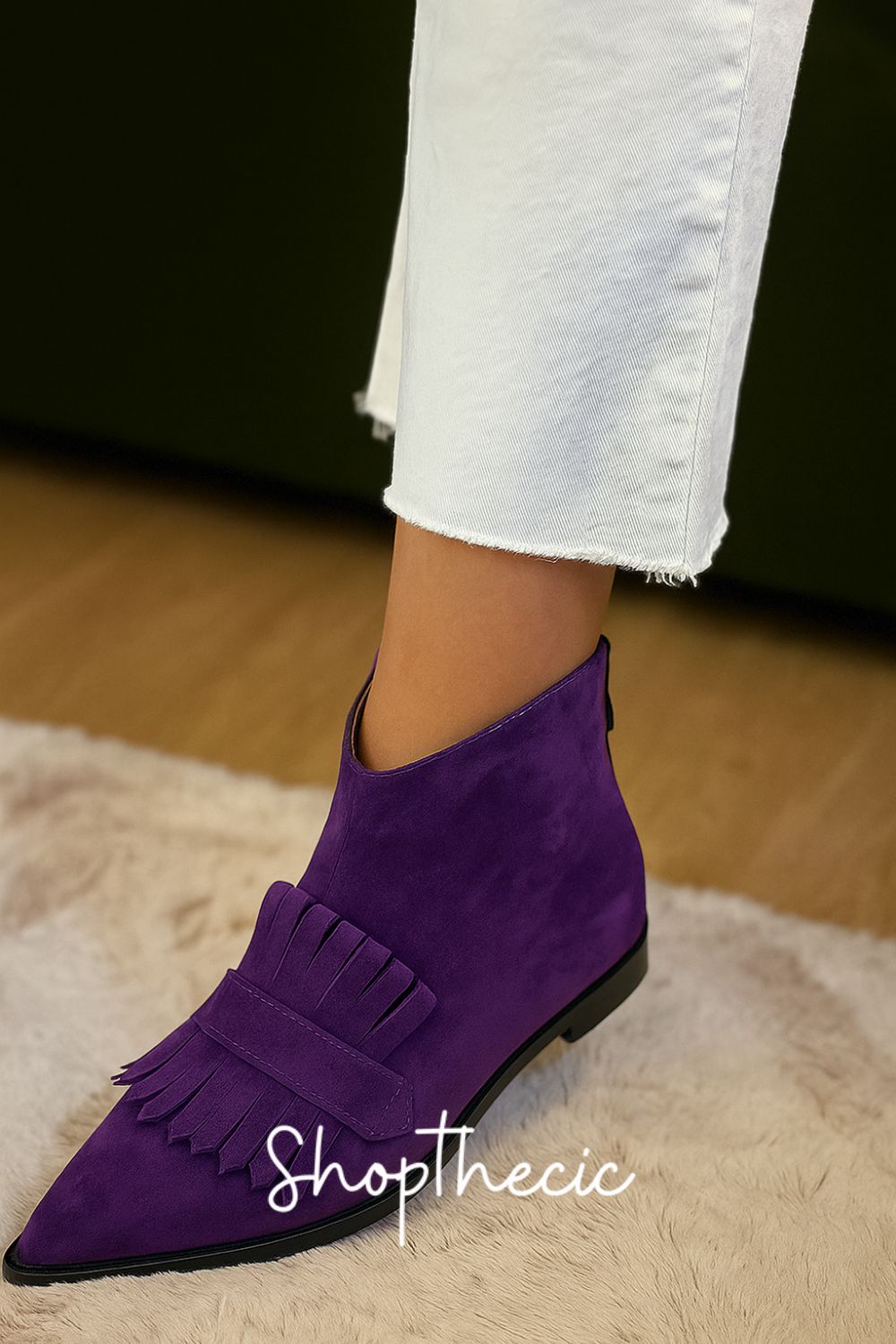 Romantic violet pointed toe tassel ankle boots