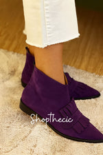 Romantic violet pointed toe tassel ankle boots
