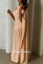 Round Neck Buckle Patchwork Shawl Elegant Temperament Dress