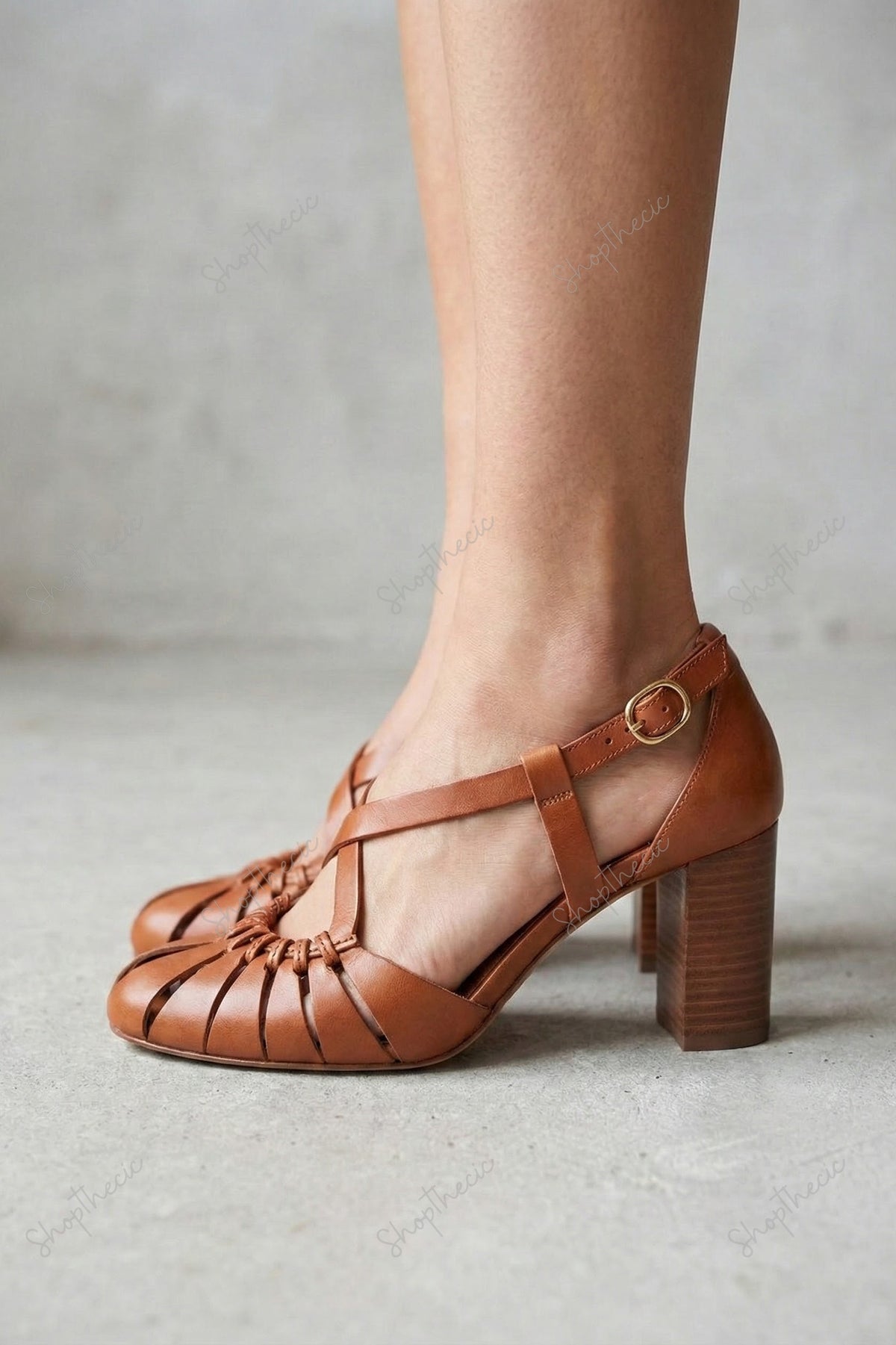 Vintage-Style Woven Leather Heeled Sandals