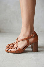 Vintage-Style Woven Leather Heeled Sandals