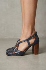 Vintage-Style Woven Leather Heeled Sandals