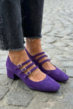 Elegant suede square-toe strappy buckle chunky heel Mary Jane shoes