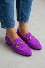 Chic Metal buckle suede pointed-toe mules