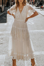 White Lace Embroidery Bohemian Maxi Dress