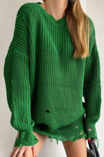 Robe pull surdimensionnée déchirée à col rond