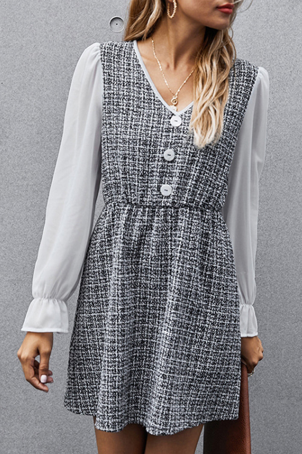 Patchwork Button French Dress
