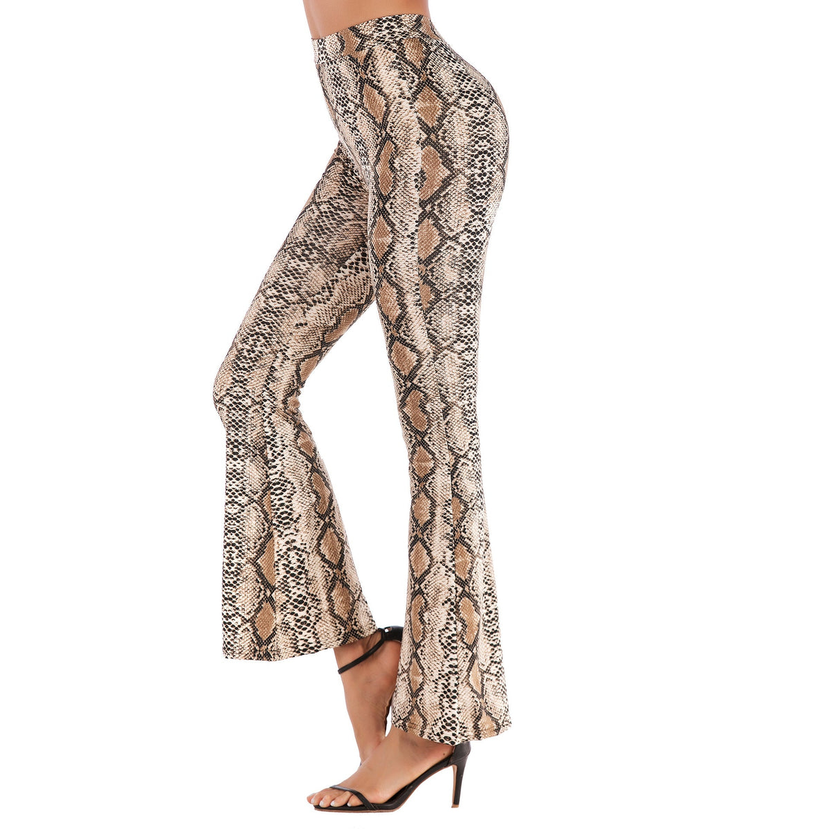 Pantalon large imprimé taille haute, coupe slim